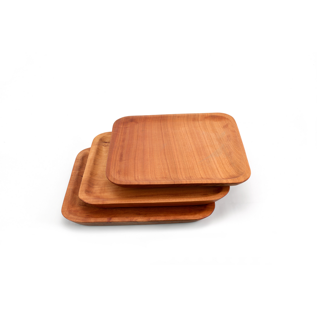 Pack 6 platos madera cuadrado asado L (26x26 cm) – Milenarialerce